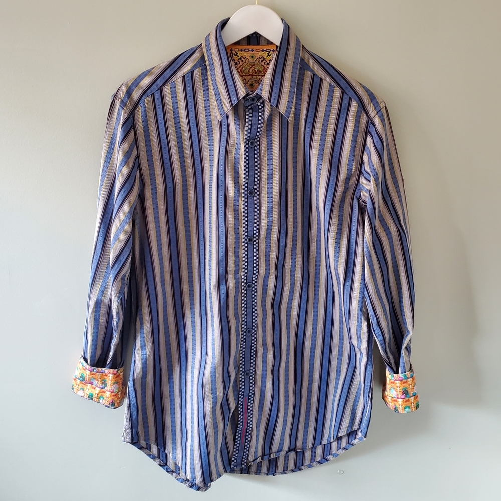Robert Graham S Eclectic Grandpa Retro Preppy Flip Cuff Striped Dress Shirt